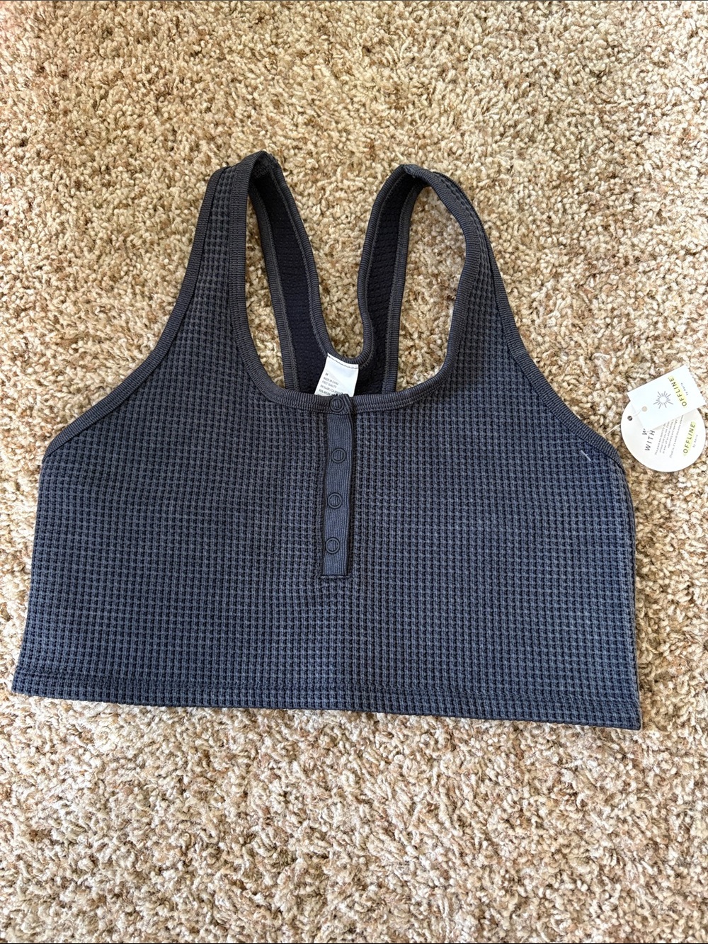 NWT Aerie Waffle-Knit size Medium Racerback Bralette Crop Top in Charcoal